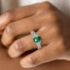 Emerald & Sapphire Oval Cut Wedding Ring - 925 Sterling Silver
