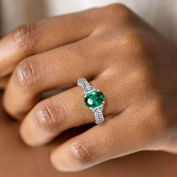 Emerald & Sapphire Oval Cut Wedding Ring - 925 Sterling Silver