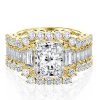 Three Stone White Sapphire 3-Piece Wedding Set in 18K Gold Plated Sterling Silver