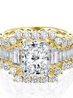 Three Stone White Sapphire 3-Piece Wedding Set in 18K Gold Plated Sterling Silver