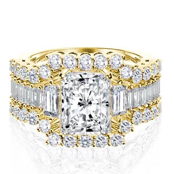 Three Stone White Sapphire 3-Piece Wedding Set in 18K Gold Plated Sterling Silver