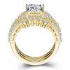 Three Stone White Sapphire 3-Piece Wedding Set in 18K Gold Plated Sterling Silver