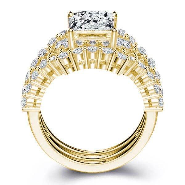 Three Stone White Sapphire 3-Piece Wedding Set in 18K Gold Plated Sterling Silver