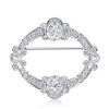 Art Deco Oval Brooch in 925 Sterling Silver with Rhodium Finish