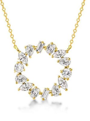 18K Gold Plated Sterling Silver Mixed Shape Circle Pendant Necklace