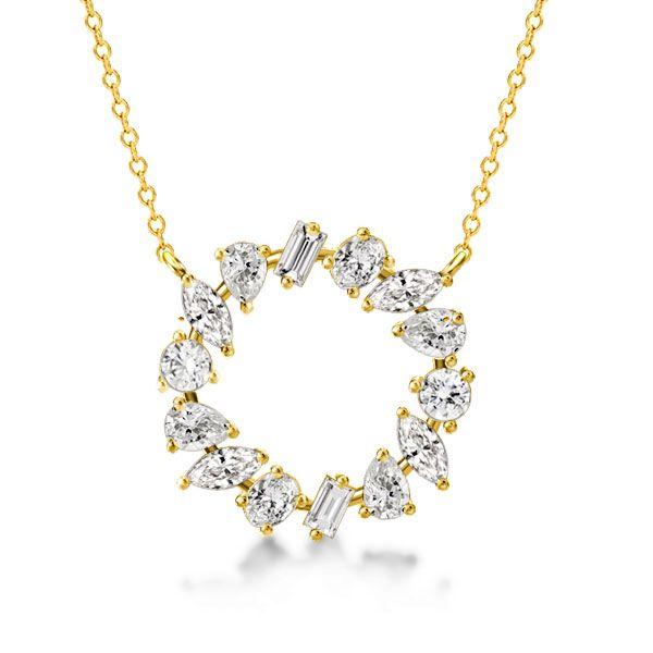 18K Gold Plated Sterling Silver Mixed Shape Circle Pendant Necklace