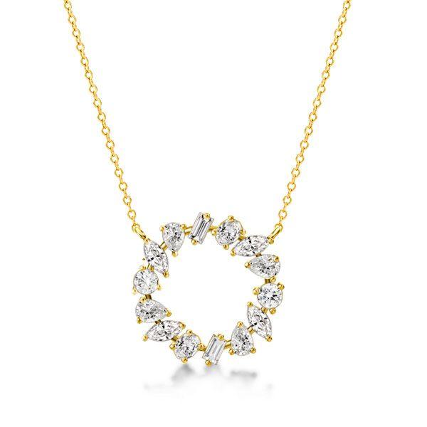 18K Gold Plated Sterling Silver Mixed Shape Circle Pendant Necklace