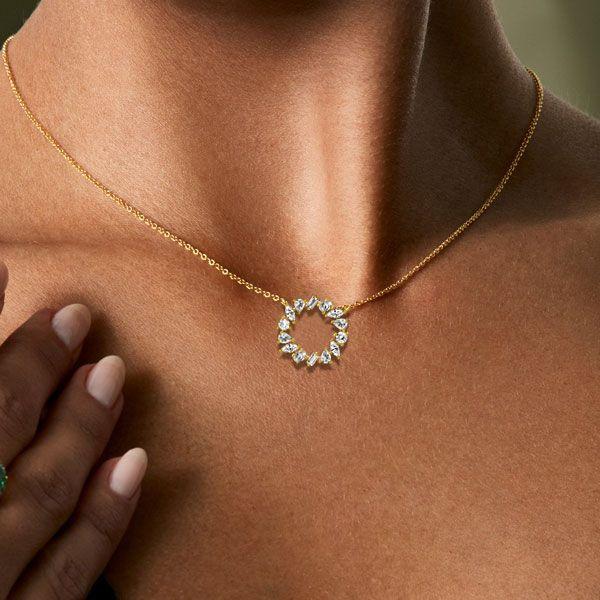 18K Gold Plated Sterling Silver Mixed Shape Circle Pendant Necklace