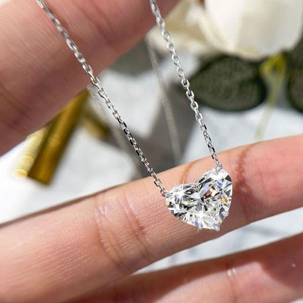 Sterling Silver Heart Pendant Necklace - 4.00 CT. TW, Adjustable Length