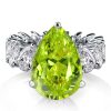 Pear Shaped Peridot Engagement Ring in Rhodium Plated Sterling Silver