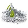 Pear Shaped Peridot Engagement Ring in Rhodium Plated Sterling Silver