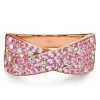 Paved Pink Stone Crossover Ring - 18K Rose Gold Plated Sterling Silver Criss-Cross Wedding Band