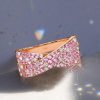 Paved Pink Stone Crossover Ring - 18K Rose Gold Plated Sterling Silver Criss-Cross Wedding Band
