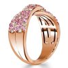 Paved Pink Stone Crossover Ring - 18K Rose Gold Plated Sterling Silver Criss-Cross Wedding Band