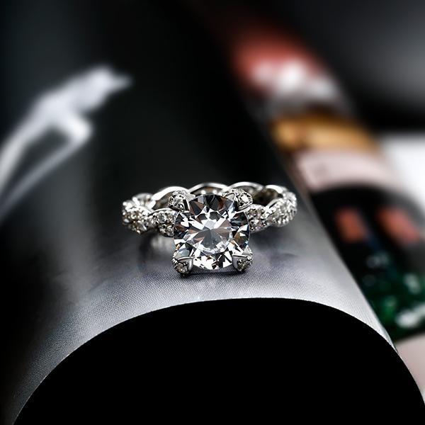 Infinity Shank Sterling Silver Engagement Ring - 3.00 CT Center Stone