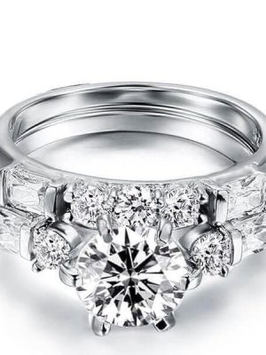 2.00 CT. Solitaire Engagement Ring Set for Women in Rhodium-Plated Sterling Silver