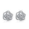 Rose Flower Stud Earrings in 925 Sterling Silver with Created White Sapphire