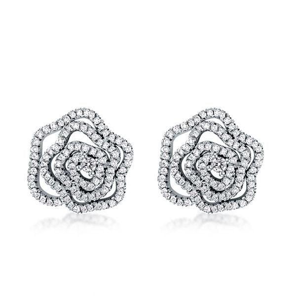 Rose Flower Stud Earrings in 925 Sterling Silver with Created White Sapphire