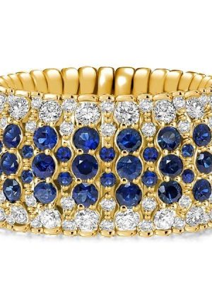 18K Gold Plated Sterling Silver Blue Sapphire Eternity Wedding Band - 5.13 CT. TW.