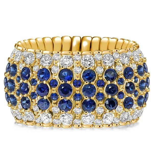18K Gold Plated Sterling Silver Blue Sapphire Eternity Wedding Band - 5.13 CT. TW.