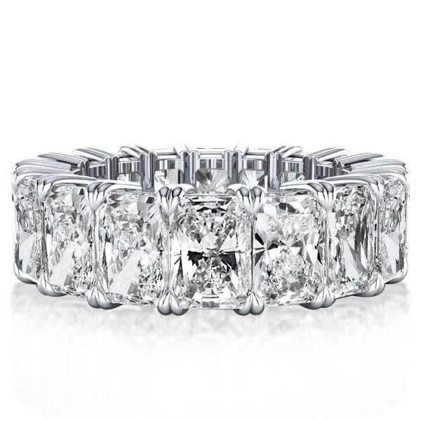 Radiant Cut Cubic Zirconia Wedding Band in Rhodium-Plated Sterling Silver
