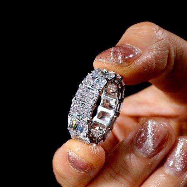 Radiant Cut Cubic Zirconia Wedding Band in Rhodium-Plated Sterling Silver