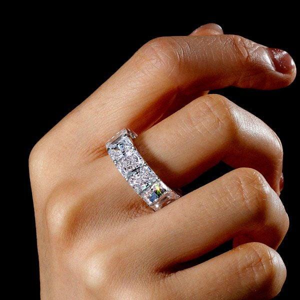 Radiant Cut Cubic Zirconia Wedding Band in Rhodium-Plated Sterling Silver