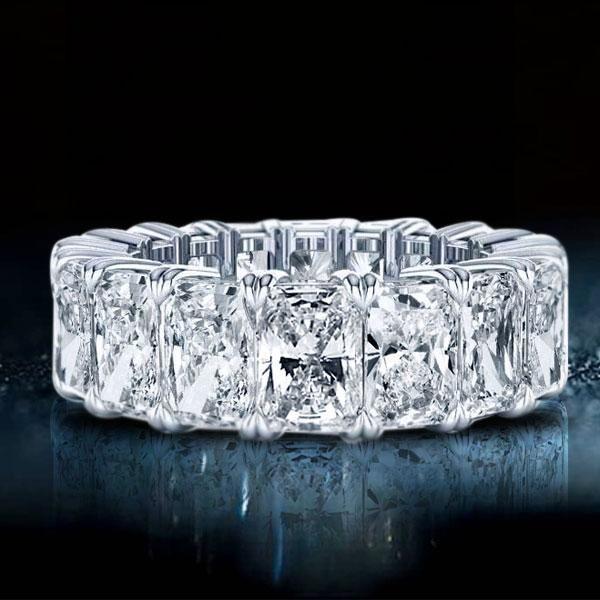 Radiant Cut Cubic Zirconia Wedding Band in Rhodium-Plated Sterling Silver