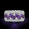 Baguette Cut Amethyst Eternity Band - Sterling Silver Anniversary Ring