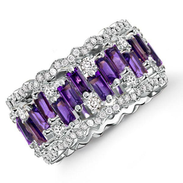 Baguette Cut Amethyst Eternity Band - Sterling Silver Anniversary Ring