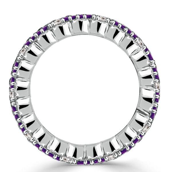 Baguette Cut Amethyst Eternity Band - Sterling Silver Anniversary Ring