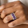 Baguette Cut Amethyst Eternity Band - Sterling Silver Anniversary Ring