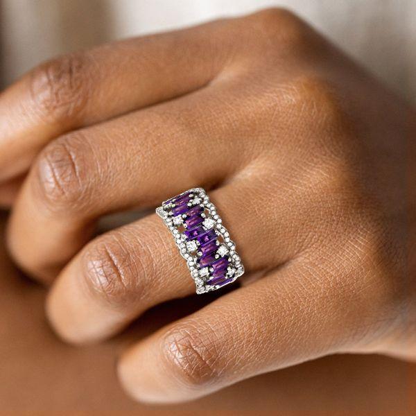 Baguette Cut Amethyst Eternity Band - Sterling Silver Anniversary Ring
