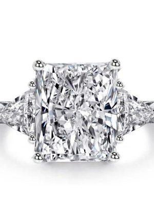 Radiant Cut Three Stone Engagement Ring Sterling Silver 5.80 CT. TW.