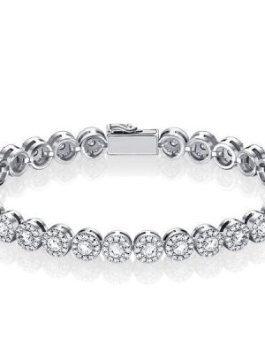 Classic Round Cut Halo Tennis Bracelet in 925 Sterling Silver with 4.48 CT. TW
