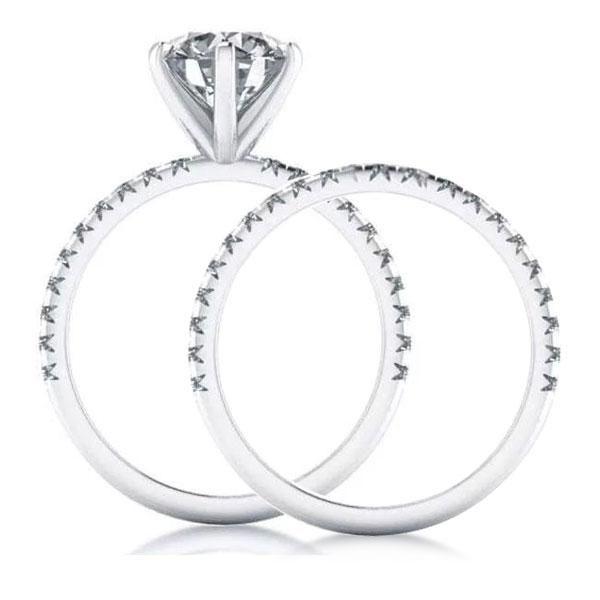 Sterling Silver Round Cut Cubic Zirconia Eternity Bridal Ring Set