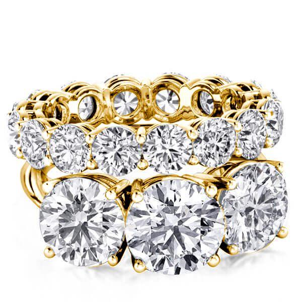 18K Gold Plated Sterling Silver Three Stone Engagement Wedding Ring Set for Women