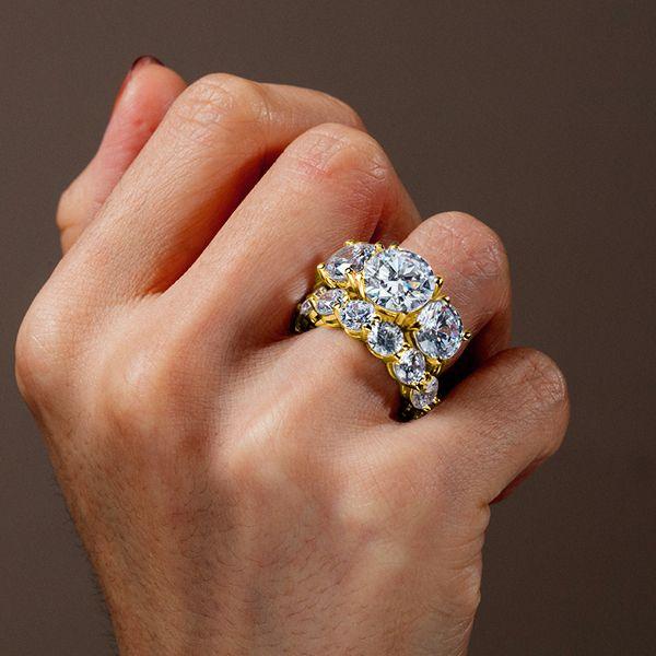 18K Gold Plated Sterling Silver Three Stone Engagement Wedding Ring Set for Women