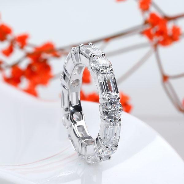 Eternity Created White Sapphire Wedding Band in White Gold Plated Sterling Silver