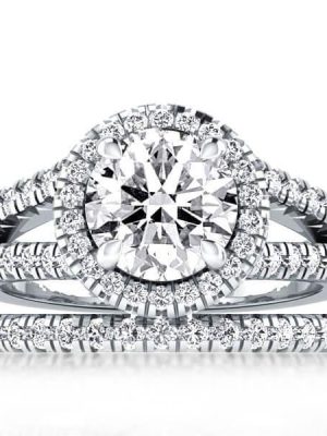 Halo Created White Sapphire Bridal Set in Sterling Silver