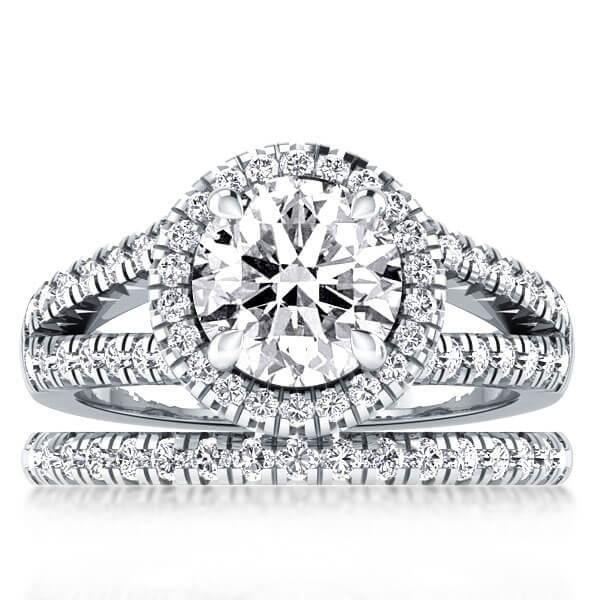 Halo Created White Sapphire Bridal Set in Sterling Silver
