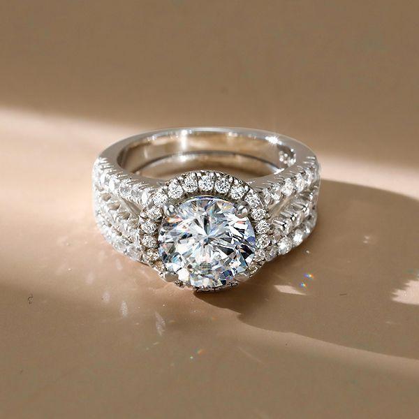 Halo Created White Sapphire Bridal Set in Sterling Silver