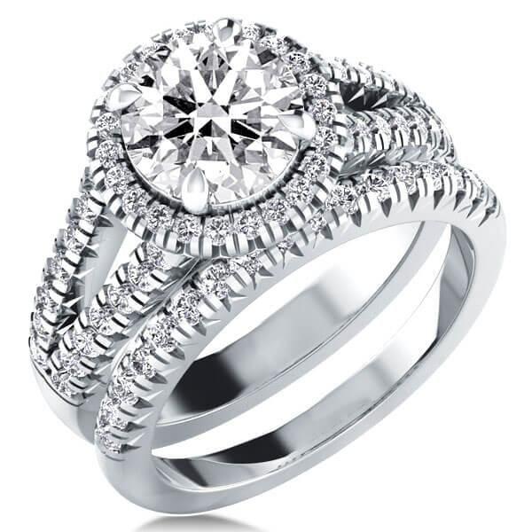 Halo Created White Sapphire Bridal Set in Sterling Silver