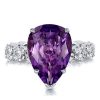 Pear Shaped Amethyst Engagement Ring in Rhodium Plated Sterling Silver