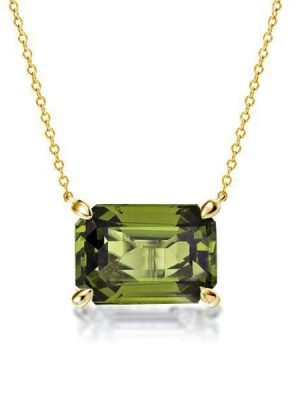 Emerald Cut Peridot Pendant Necklace in 18K Gold Plated Sterling Silver