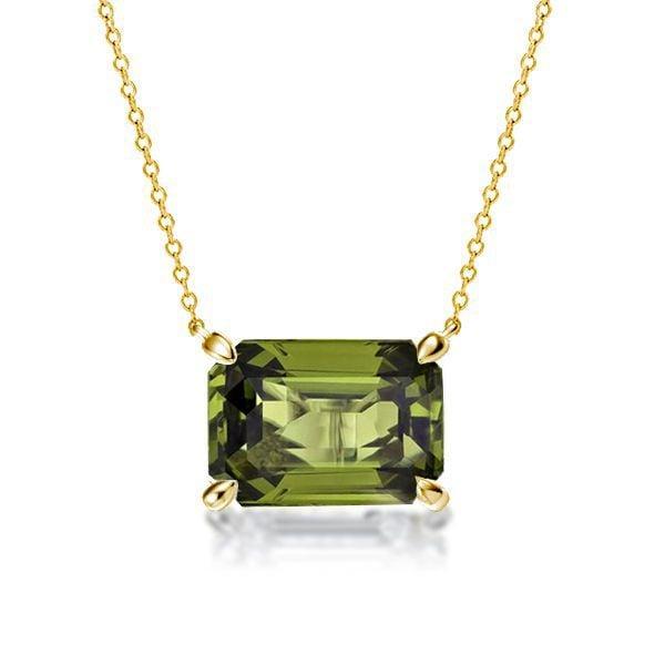 Emerald Cut Peridot Pendant Necklace in 18K Gold Plated Sterling Silver