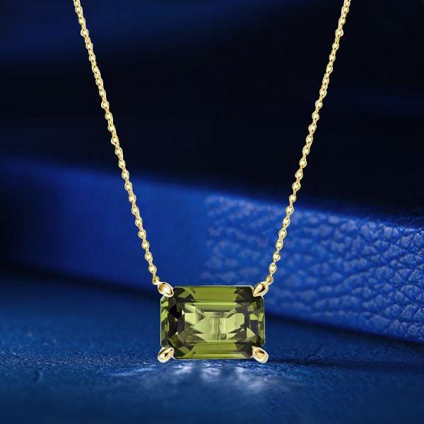 Emerald Cut Peridot Pendant Necklace in 18K Gold Plated Sterling Silver