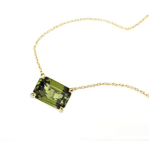 Emerald Cut Peridot Pendant Necklace in 18K Gold Plated Sterling Silver