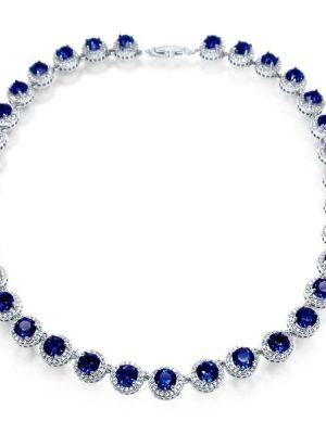 Halo Necklace - 925 Sterling Silver Round Cut Pendant Necklace for Women