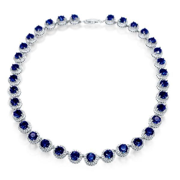 Halo Necklace - 925 Sterling Silver Round Cut Pendant Necklace for Women